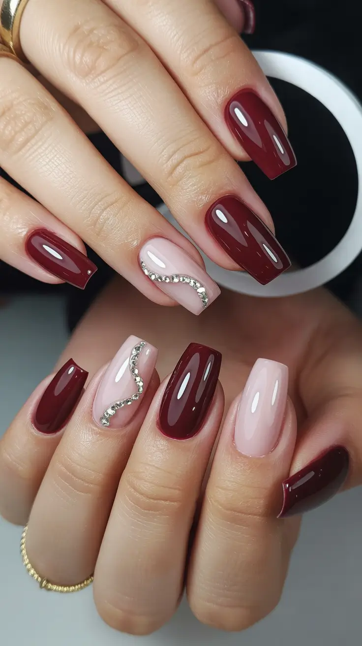 long winter nails Wine and Crystal Luxe