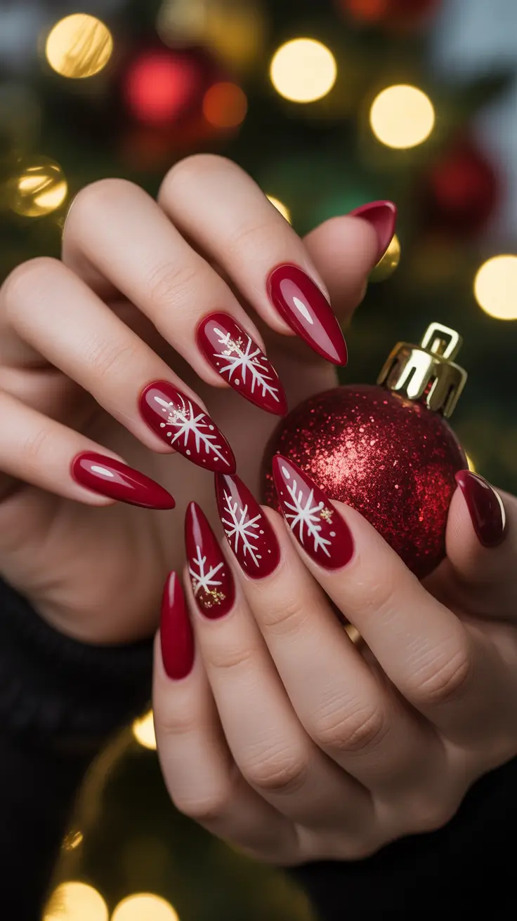 long winter nails Scarlet Snowflake Magic