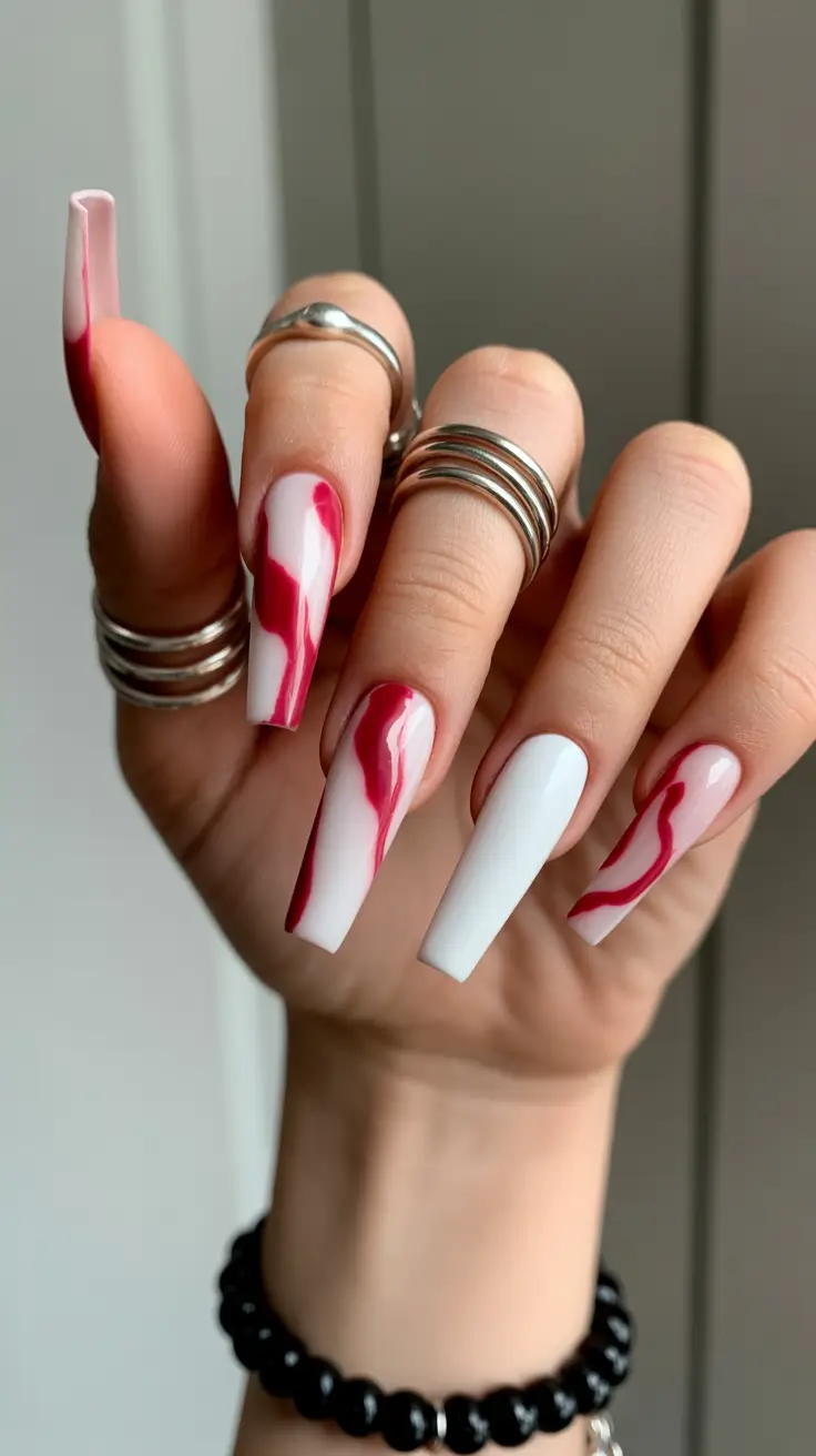 long winter nails Peppermint Swirl