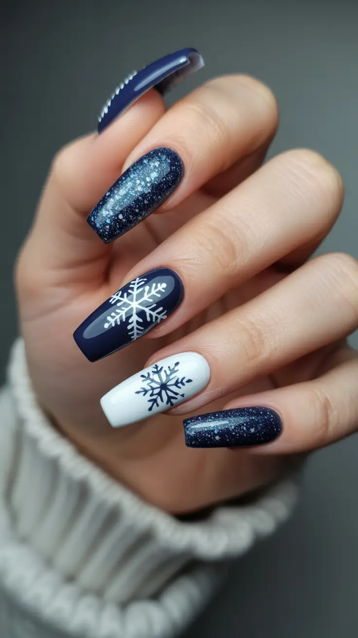 long winter nails Midnight Snowfall