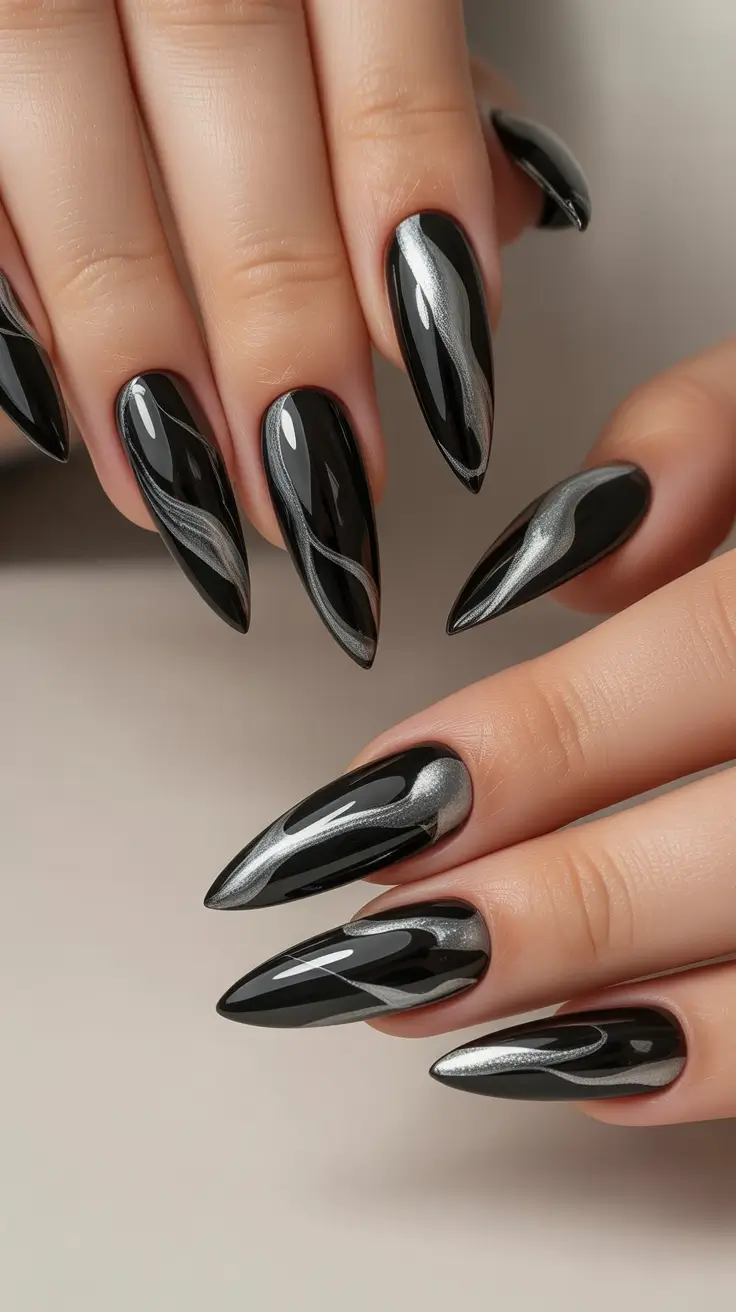 long winter nails Black Ice Glam