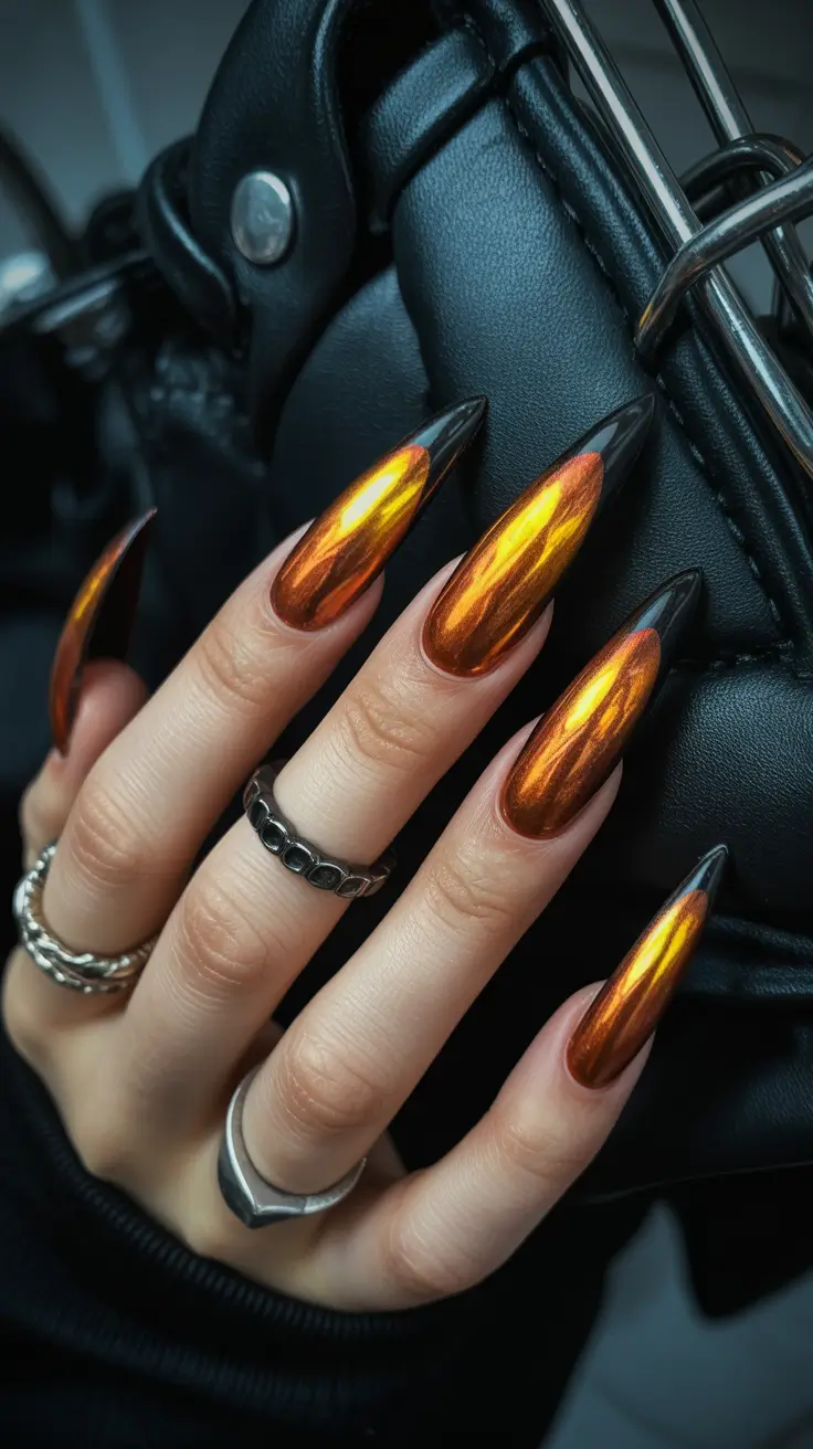 long winter nails Molten Amber Tips