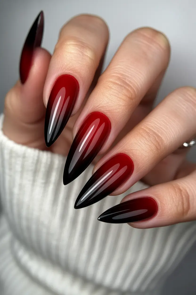 long winter nails Gothic Red Fade