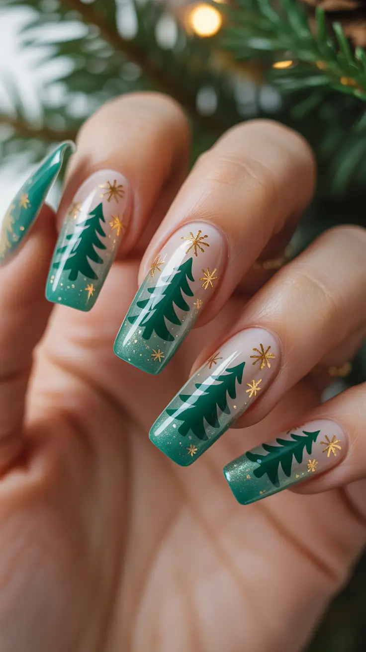 long winter nails Evergreen Sparkle