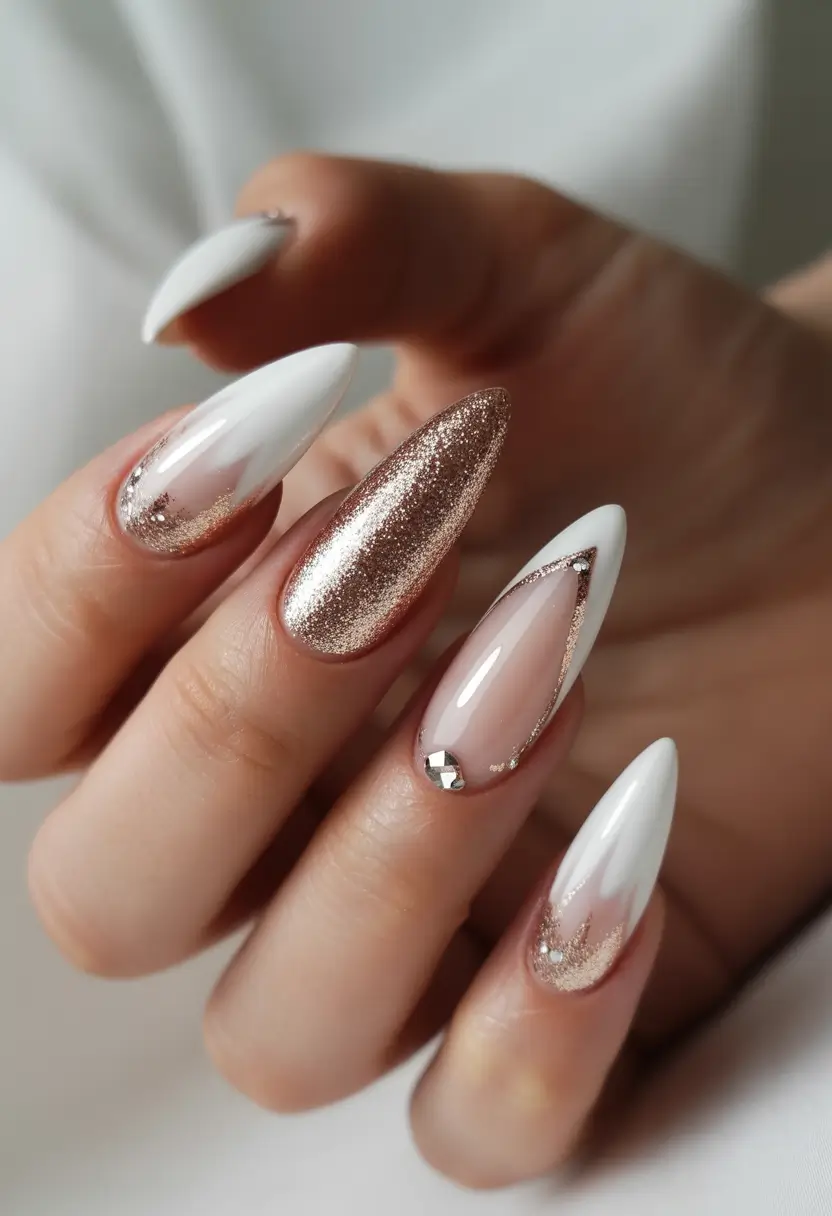 long winter nails Golden Snowlight French