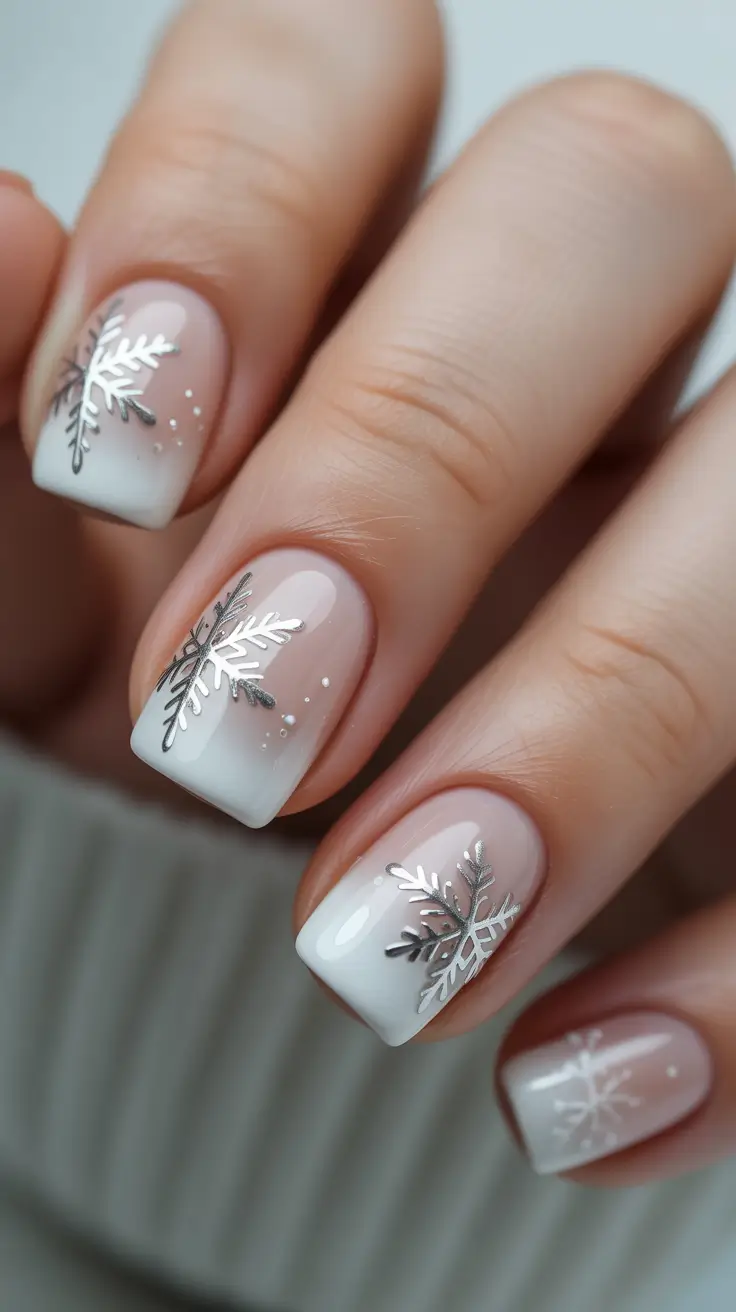 mid length winter nails silver snowflake grace