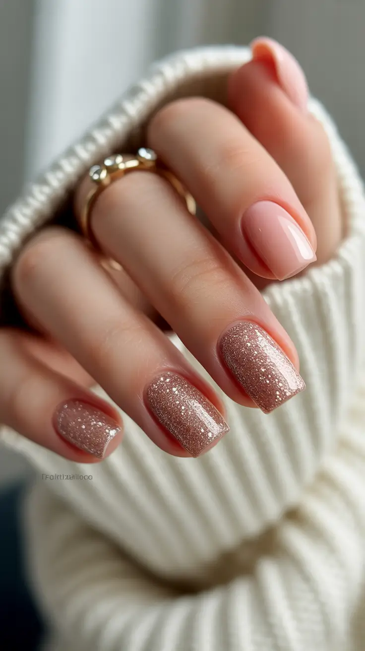 mid length winter nails rosy champagne glow