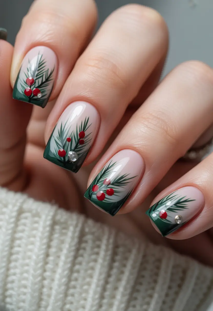 mid length winter nails evergreen and holly french