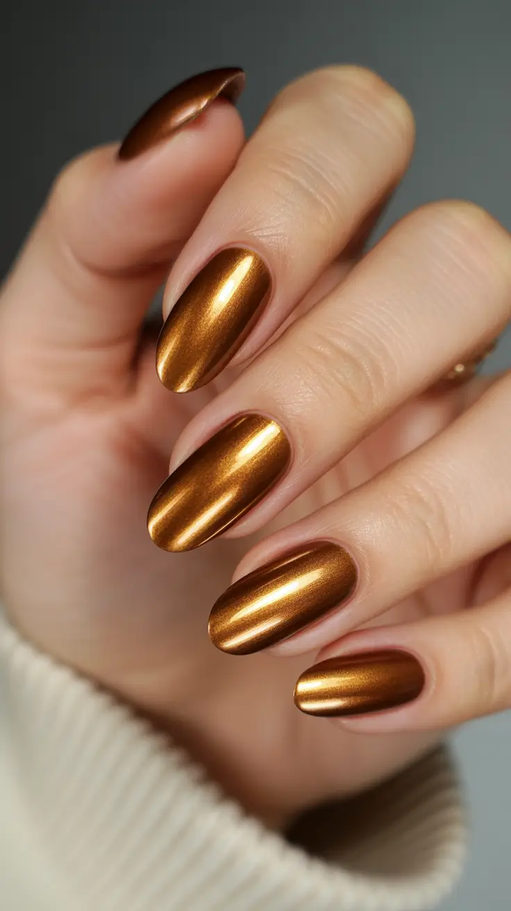 mid length winter nails molten bronze metallic