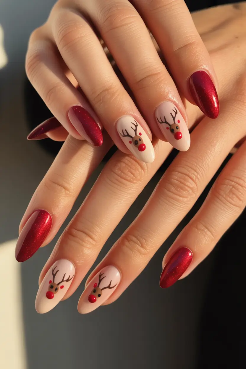 mid length winter nails rudolphs shimmering charm
