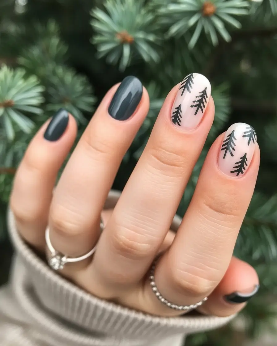 mid length winter nails evergreen forest whispers