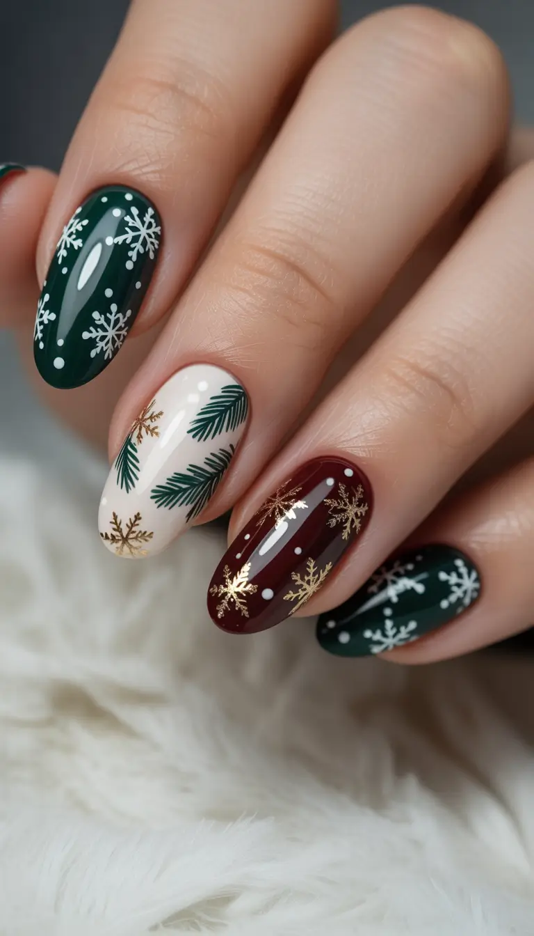 mid length winter nails holiday glamour in emerald and wine