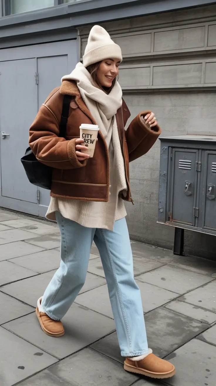 nyc winter outfits Cozy Coffee Run Shearling