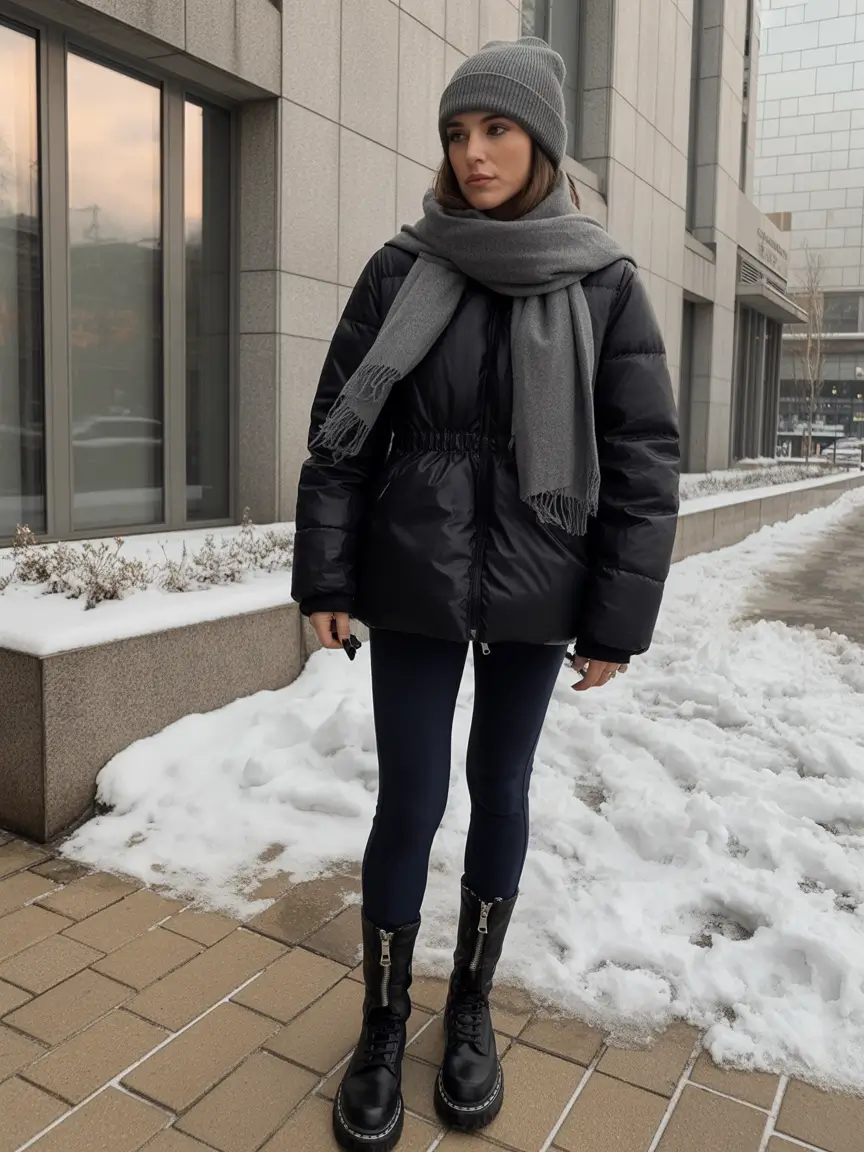 nyc winter outfits Urban Grey Puffer Chic