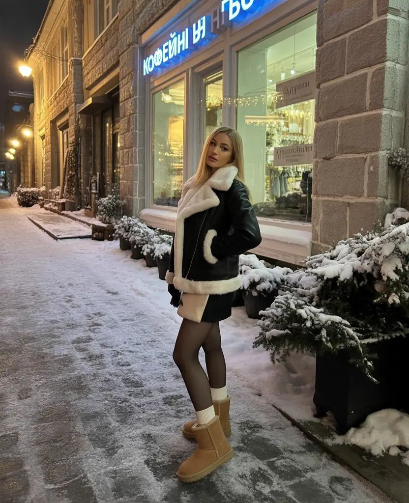 nyc winter outfits Shearling Night Out Vibes