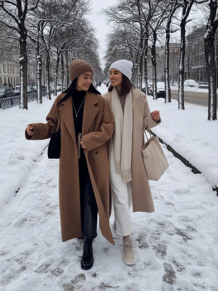 nyc winter outfits Best Friends in Neutrals