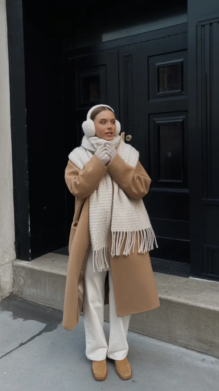 nyc winter outfits Winter Whites with Earmuffs