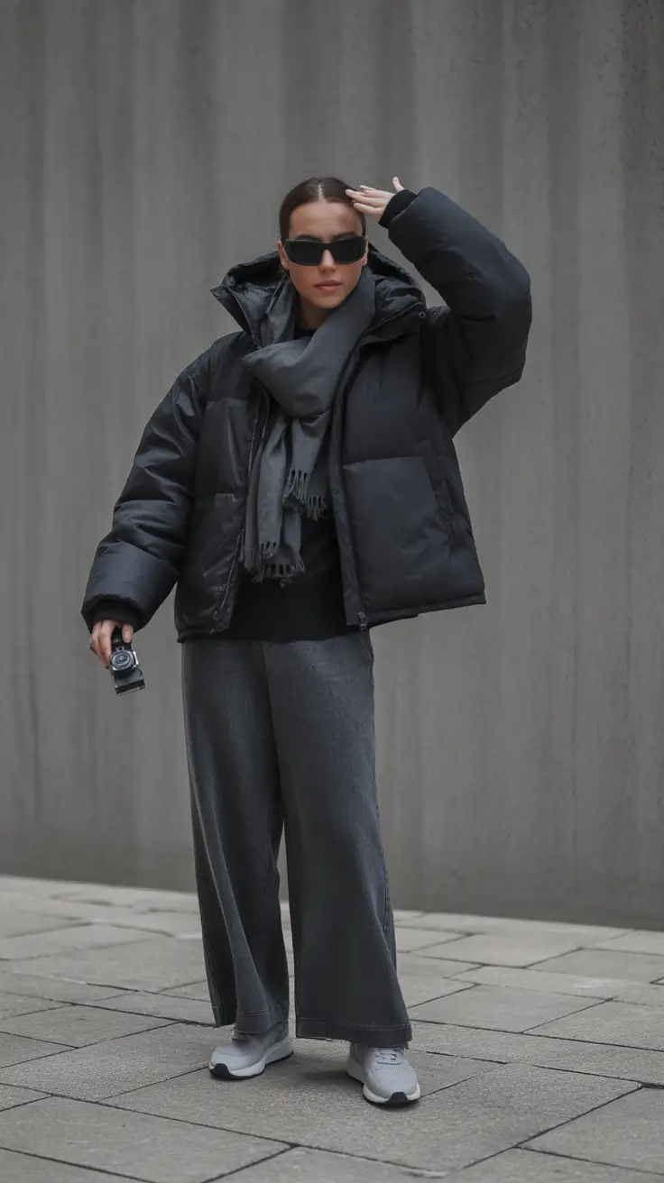 nyc winter outfits Charcoal Puffer Power