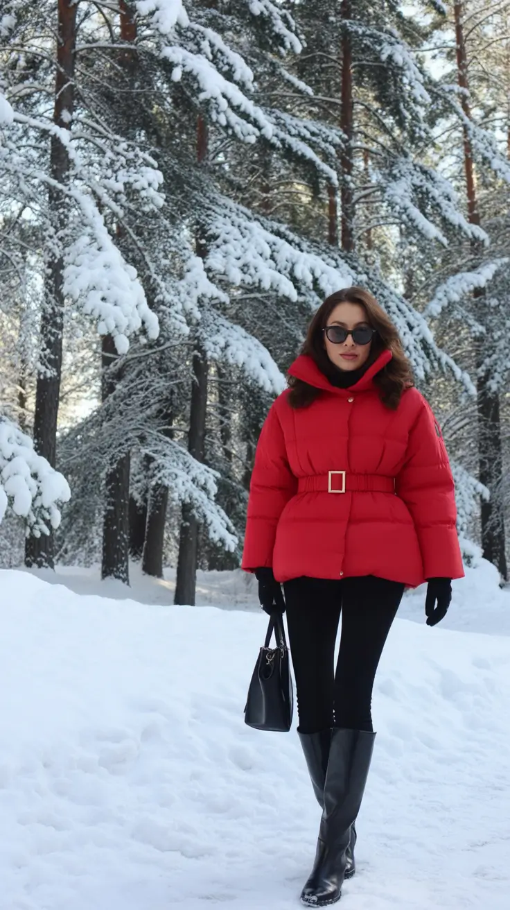 nyc winter outfits Red Puffer Confidence