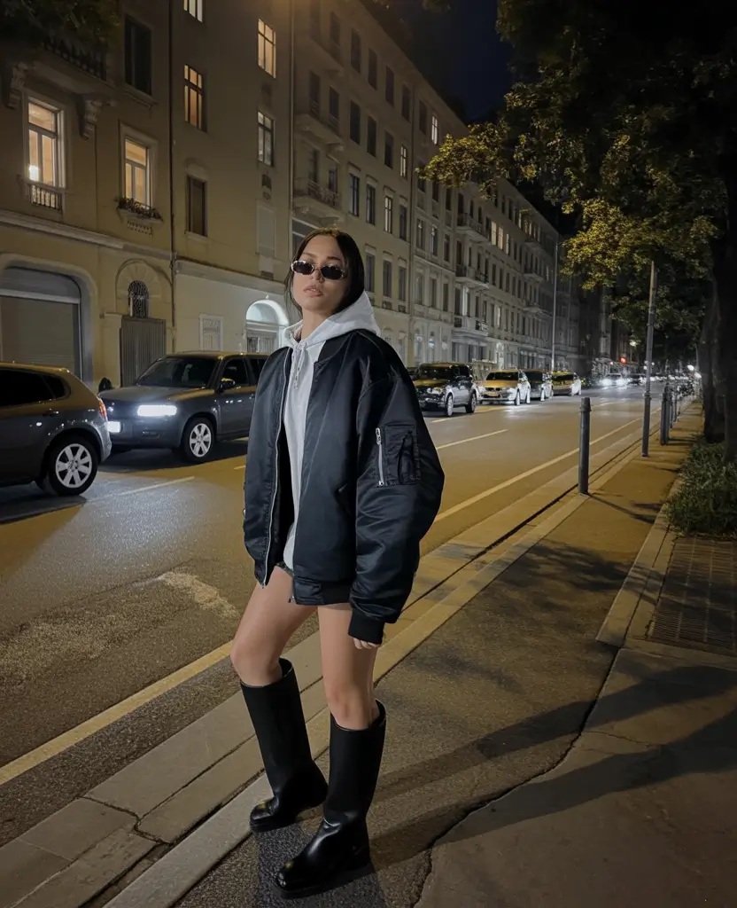 nyc winter outfits Edgy Bomber For A Night Out