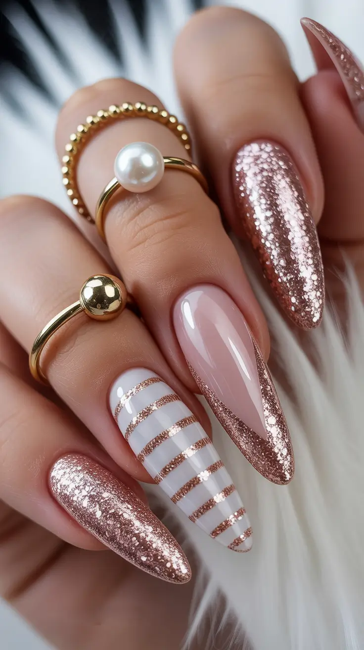 pink christmas nails Rose Gold Luxe