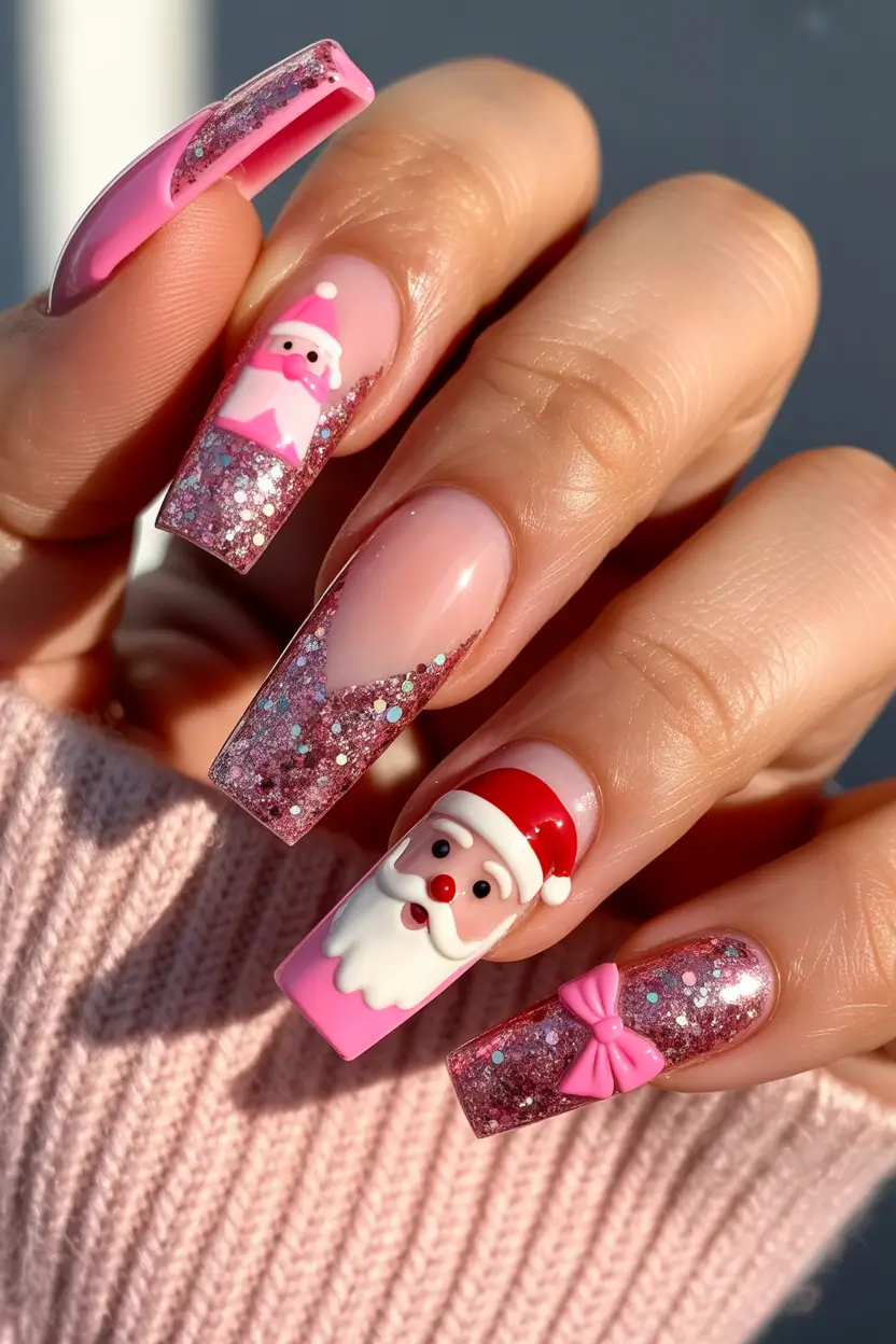 pink christmas nails Santa’s Pink Parade