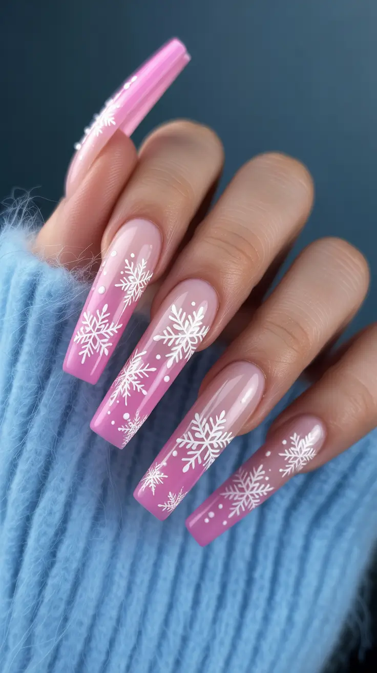 pink christmas nails Winter Blush Snowflakes