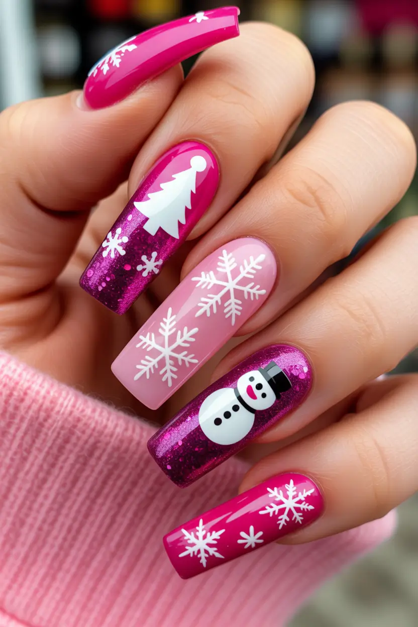 pink christmas nails Pink Wonderland Magic