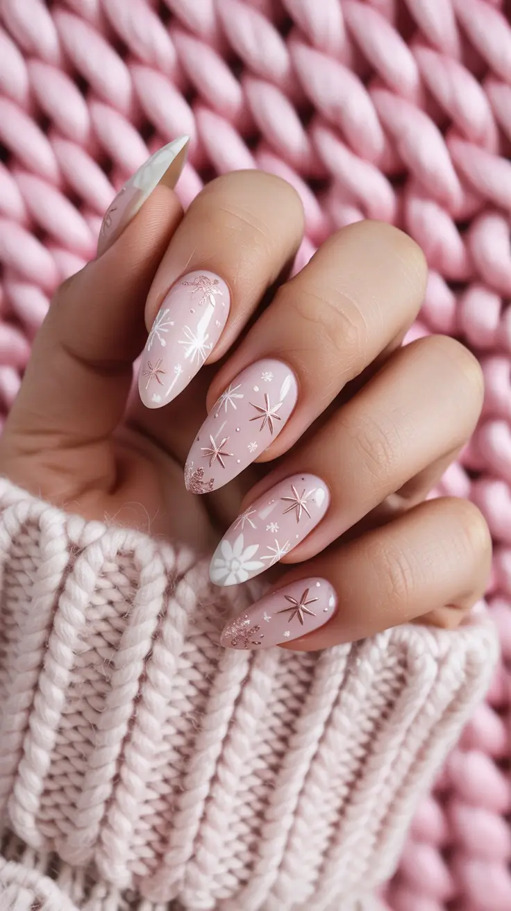 pink christmas nails Starlit Whisper