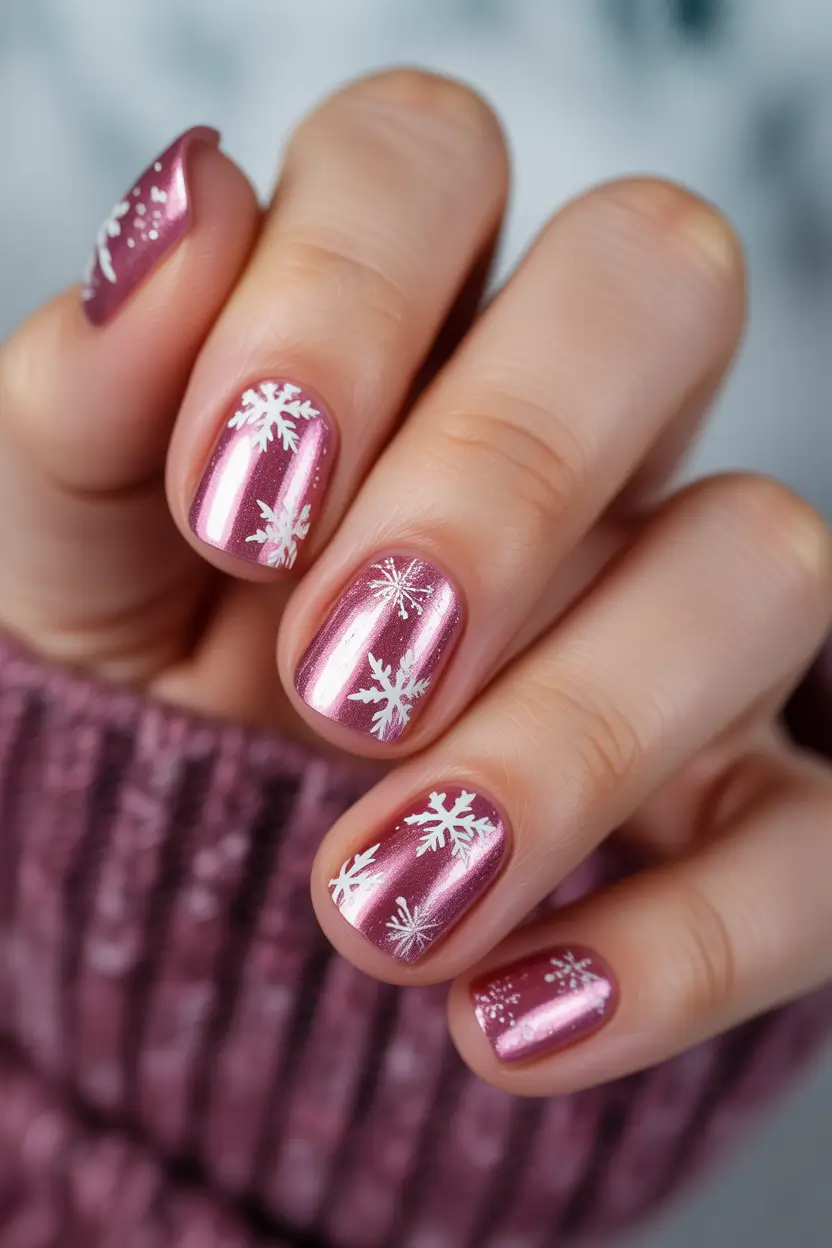 pink christmas nails Metallic Snowflake Charm