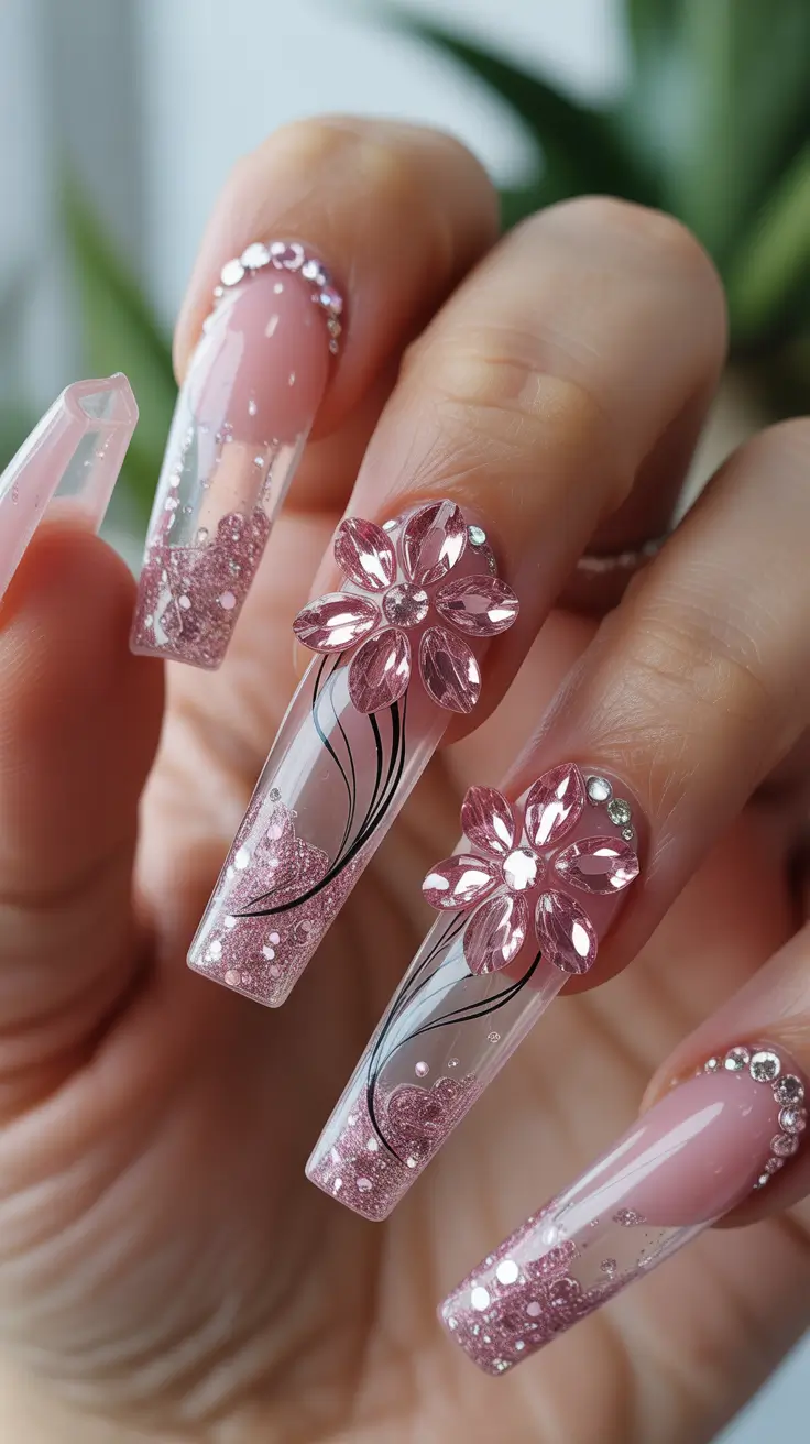 pink christmas nails Crystal Blossom Frost