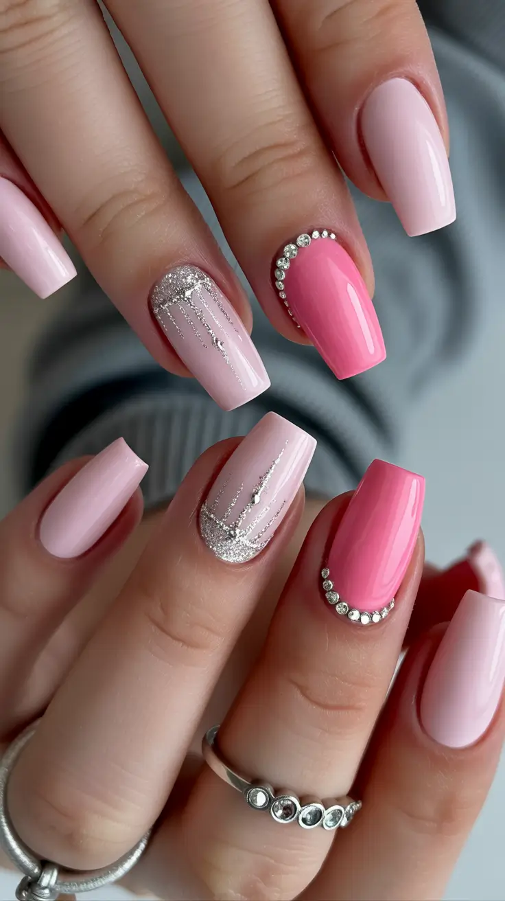 pink christmas nails Crystal Blush Spark