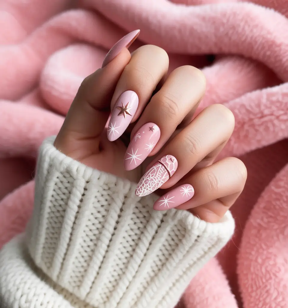 pink christmas nails Starry Night Blush