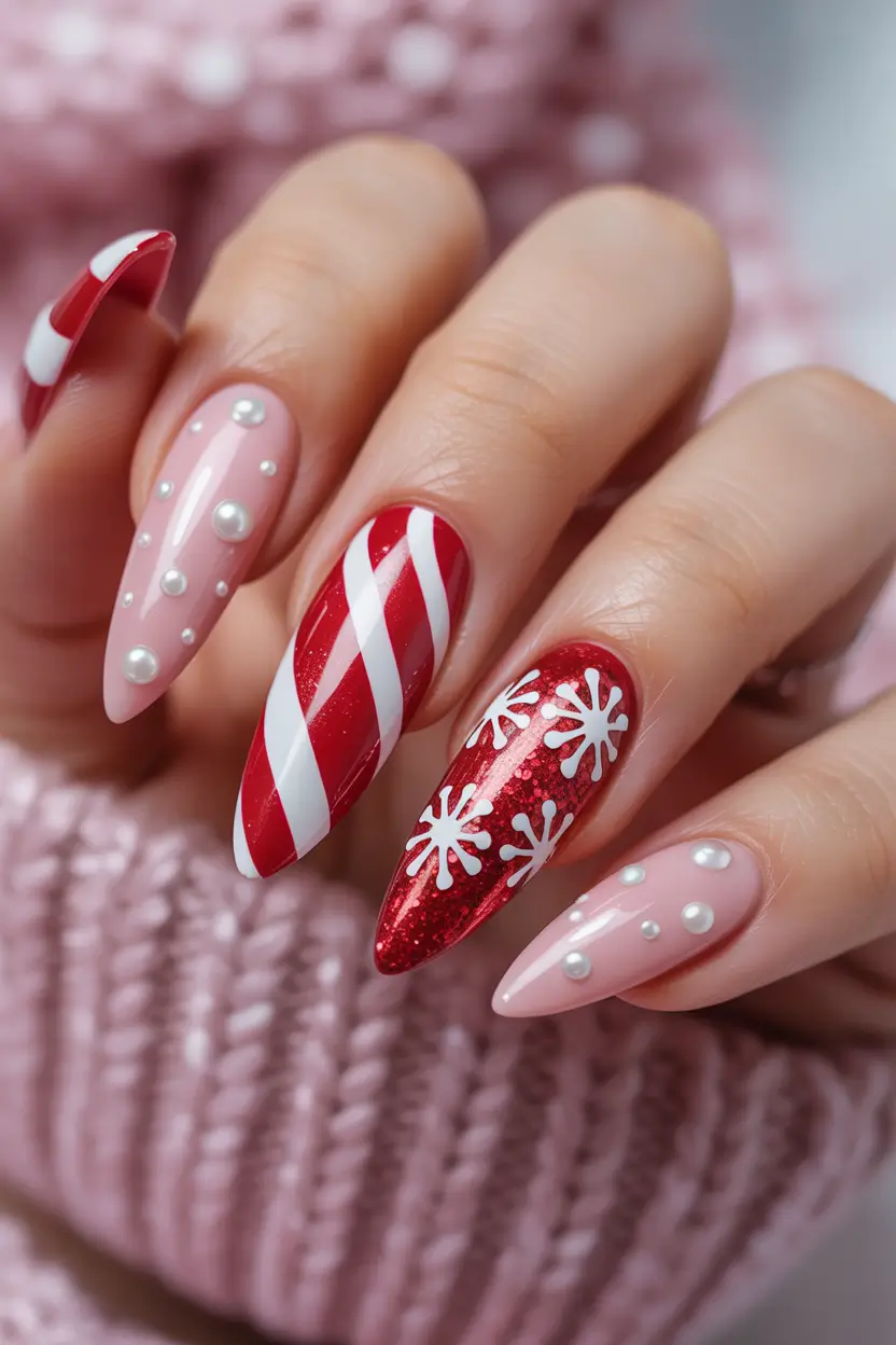 pink christmas nails Candy Cane Glam