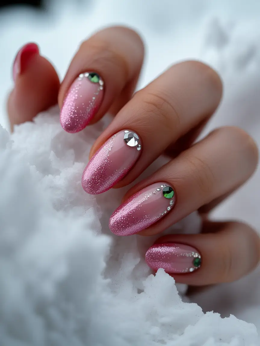 pink christmas nails Frost Kissed Sparkle