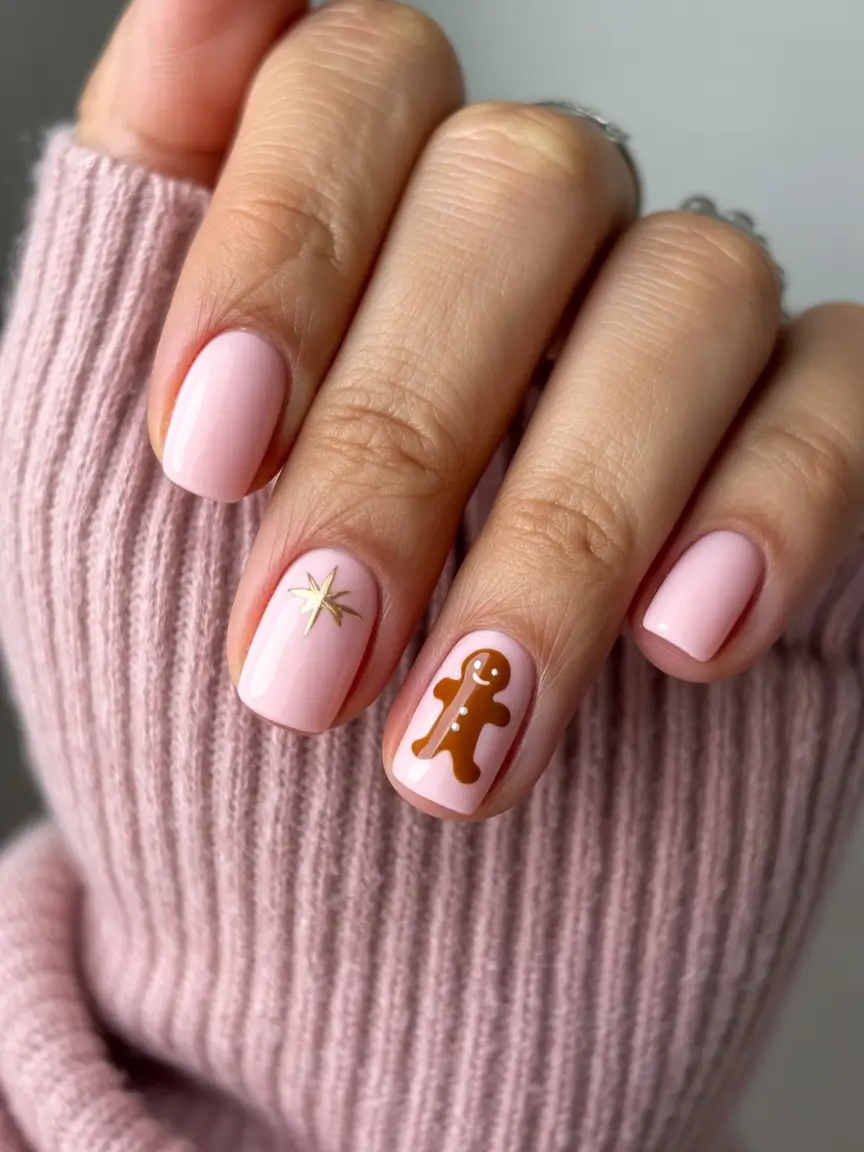 pink christmas nails Sweet Gingerbread Delight