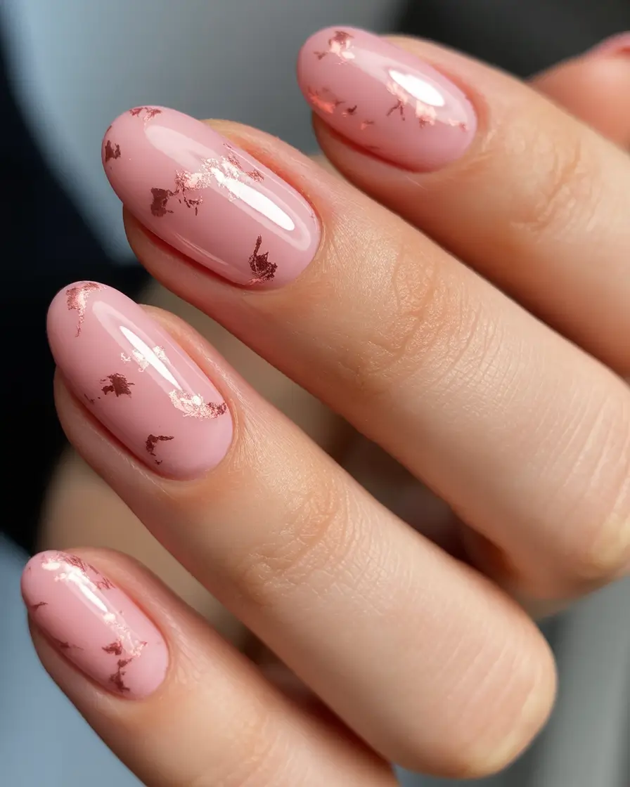pink winter nails Rose Gold Foil Romance