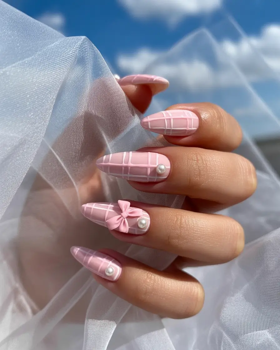 pink winter nails Winter Barbie Plaid