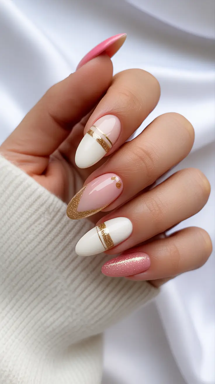 pink winter nails Golden Frost Lines
