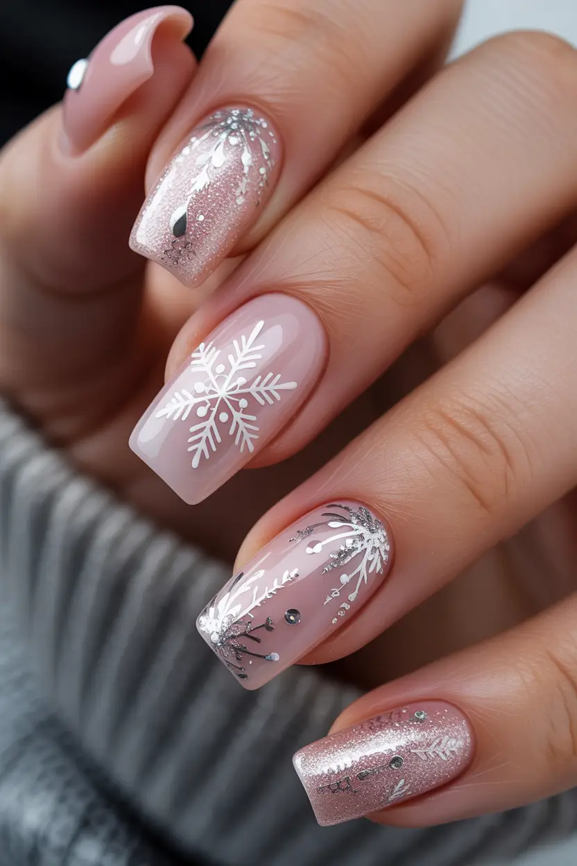 pink winter nails Snowflake Ballet