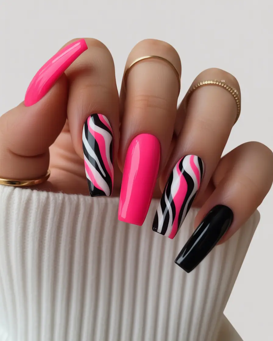 pink winter nails Neon Zebra Freeze