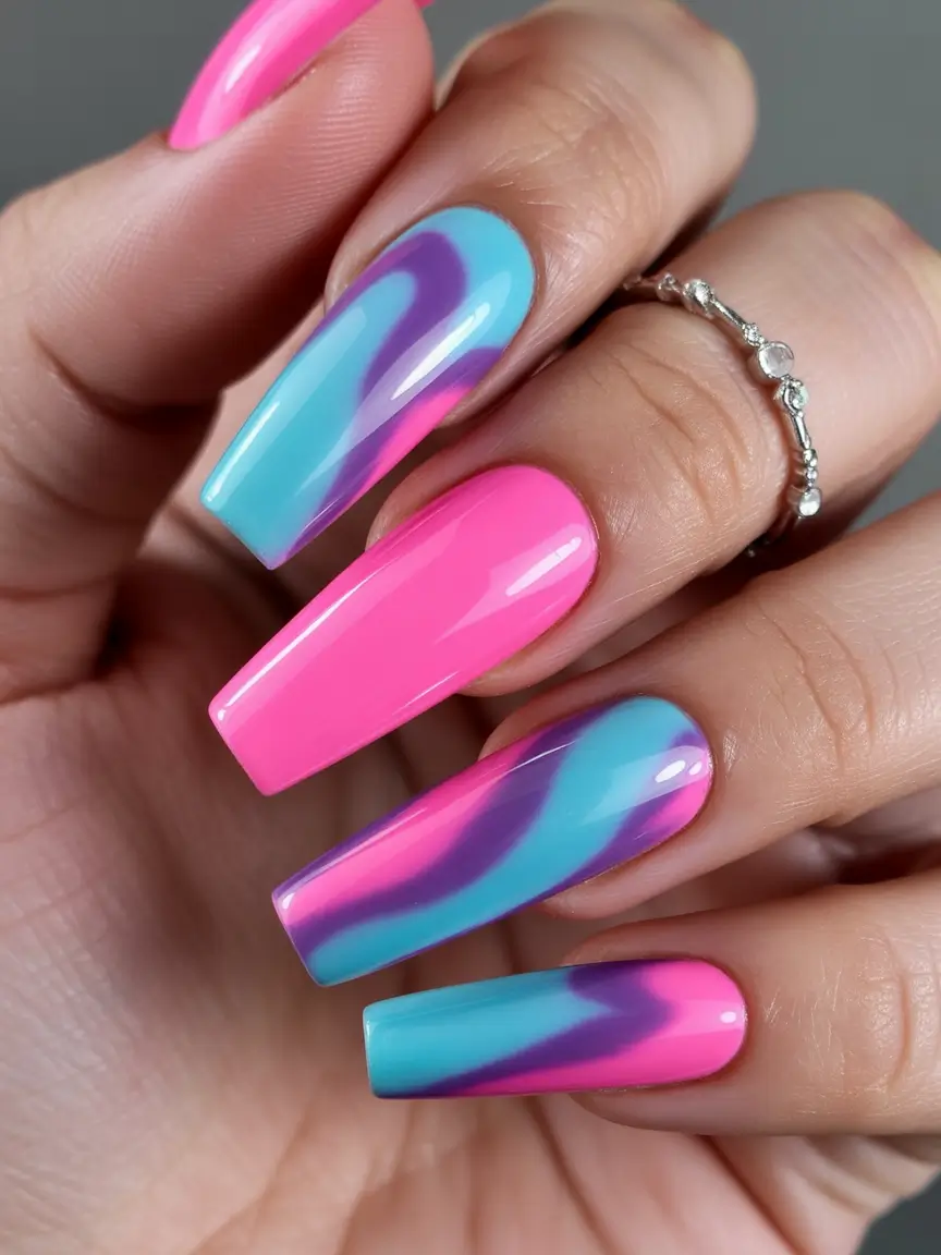 pink winter nails Blueberry Candy Waves