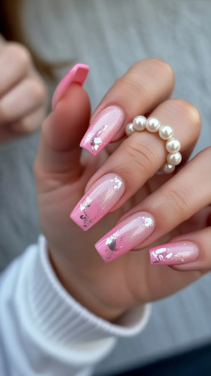 pink winter nails Baby Pink Metallic Shine