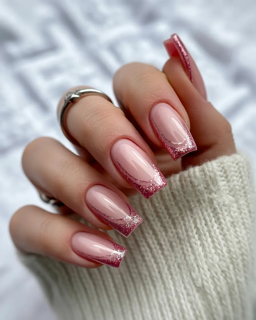 pink winter nails Pink Champagne French