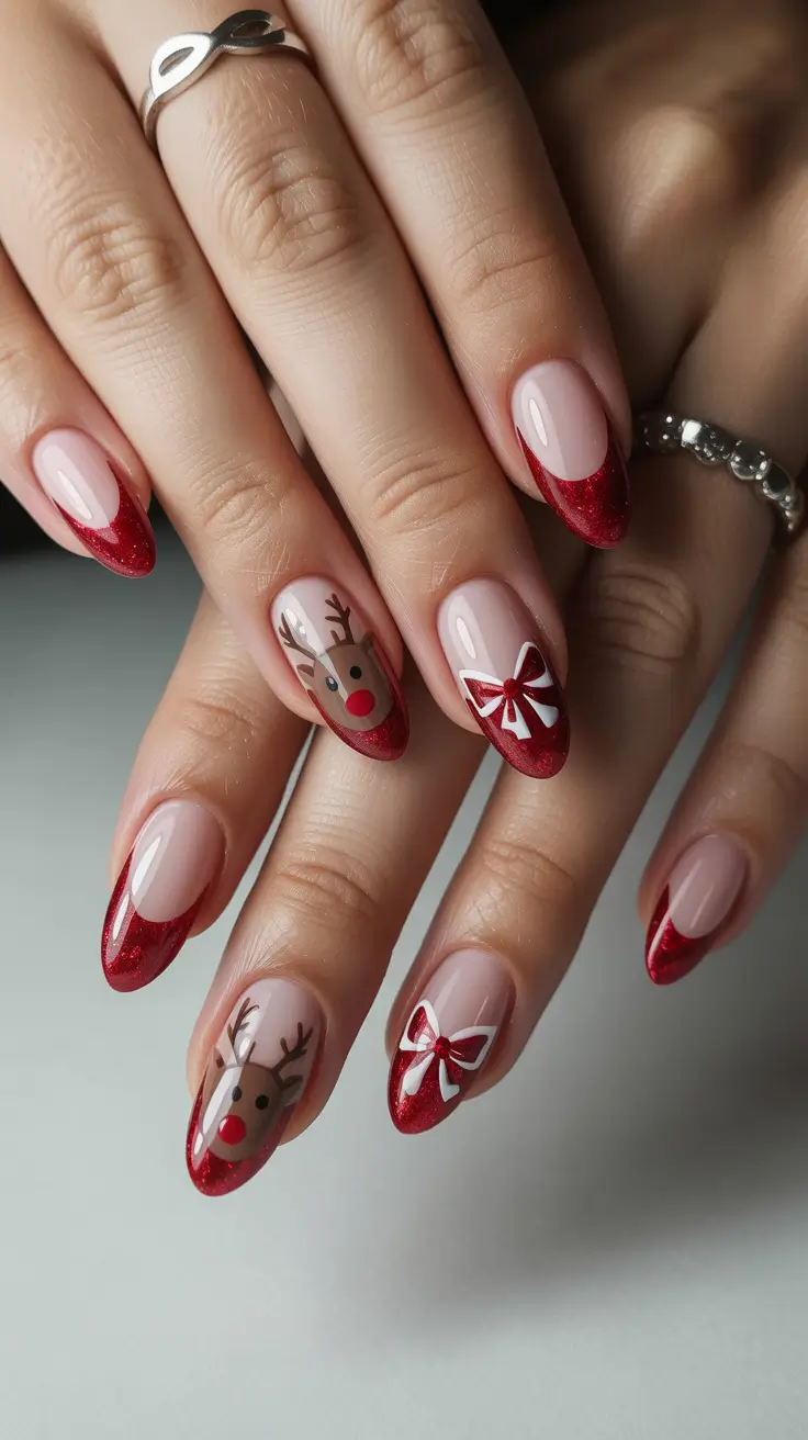 pretty winter nails Rudolph Chic - Red Tips with Playful Details