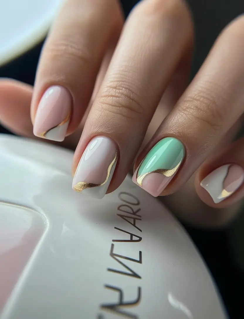 pretty winter nails Frosted Pastels with Gold Rims