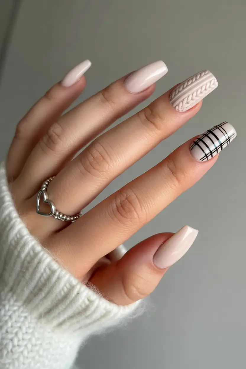 pretty winter nails Cozy Sweater Nude - Knit Texture Charm