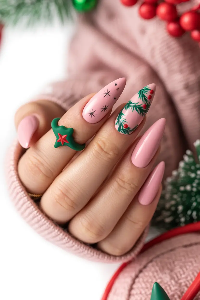 pretty winter nails Soft Christmas Blush - Pink with Holiday Flair