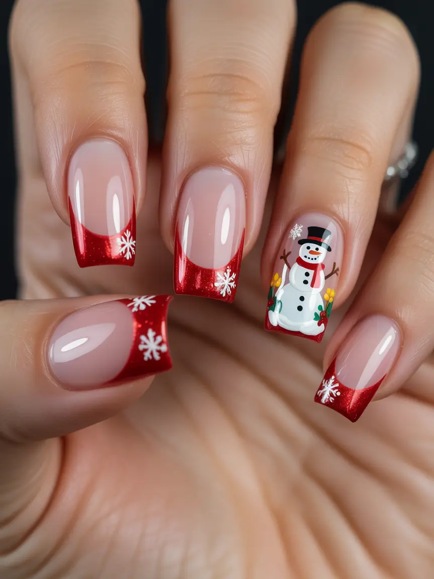 red christmas nails Snowflake Red French Magic