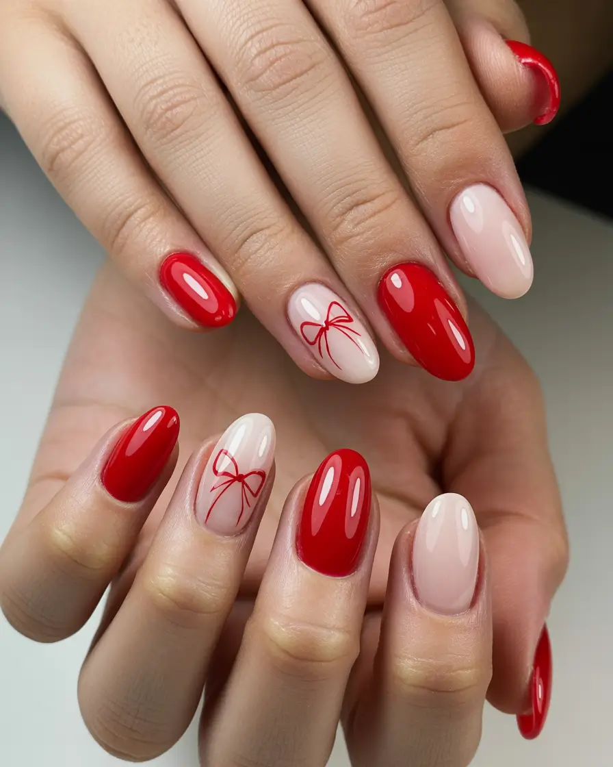 red christmas nails Minimal Bow Charm